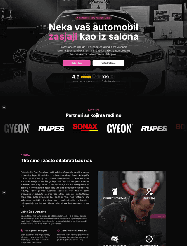 Car detailing landing page